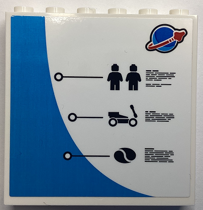 Panel 1 x 6 x 5 with Blue and Red Classic Space Logo, 2 Black Minifigure Silhouettes, Rover, Octan Logo, Writing and Dark Azure Curved Corner Pattern (Sticker) - Set 60351