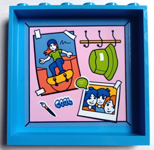 Panel 1 x 6 x 5 with Paint Brush, 'COOL', Lime Hat on Hooks, Taped Poster of Skateboarder and Photo of Friends Characters on Bright Pink Background Pattern (Sticker) - Set 41739