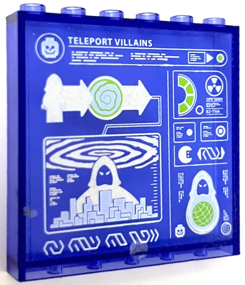 Panel 1 x 6 x 5 with Screen with Silver and Lime Arrows, Diagrams, Portal, 'TELEPORT VILLAINS', AntiMatter Minifigure and Skeleton Head Pattern (Sticker) - Set 70172