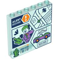 Panel 1 x 6 x 5 with Control Screen with 'ALERT', Orange Warning Sign, City Map, Dark Blue Batwing, Joker Minifigure, Rock Crystal and Car Pattern