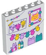 Panel 1 x 6 x 5 with Dark Turquoise, Dark Pink, Lavender and Yellow Kitten Garland, Cat Painting, Paint and Cats Pattern