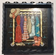 Panel 1 x 6 x 5 with Bricks and Dark Turquoise Mortar, Coral Boots, Tan Shoes and Hat, Hanging Clothes on Gold Rail Pattern Model Right Side (Sticker) - Set 41714