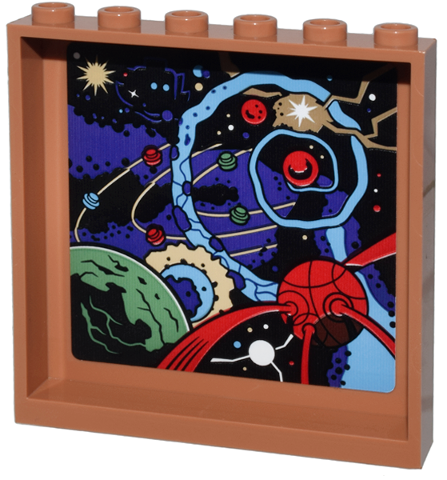 Panel 1 x 6 x 5 with Dark Purple and Black Outer Space, Red and Sand Green Planets, Stars, Sun, Orbits and Energy Pattern (Dark Dimension) (Sticker) - Set 76218