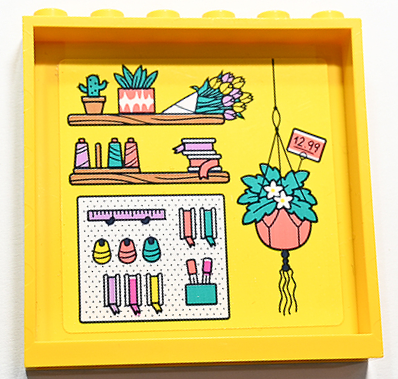 Panel 1 x 6 x 5 with Bookshelves with Cactus, Tulips, Ribbons, Ruler, Pens and Hanging Plant in Pot with '12.99' Price Tag Pattern (Sticker) - Set 41732