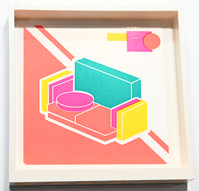 Panel 1 x 6 x 5 with Furniture Shop Poster with Coral, Magenta, Yellow and Dark Turquoise Couch Pattern (Sticker) - Set 41732