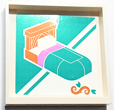 Panel 1 x 6 x 5 with Furniture Shop Poster with Dark Turquoise, Medium Lavender and Medium Nougat Bed Pattern (Sticker) - Set 41732