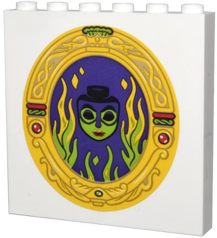 Panel 1 x 6 x 5 with Dark Purple Magic Mirror, Lime Evil Queen and Flames in Yellow and Tan Oval Snake Frame Pattern (Sticker) - Set 43276
