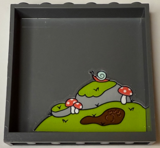 Panel 1 x 6 x 5 with Light Bluish Gray Rocks, Lime Moss, Reddish Brown Mud Puddle with Paw Print, Coral and White Mushrooms / Toadstools and Snail with Light Aqua Shell Pattern (Sticker) - Set 41423