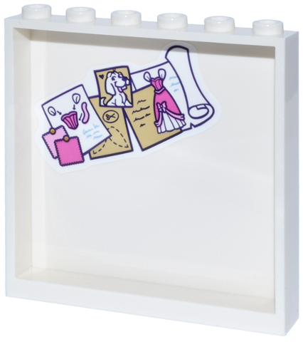 Panel 1 x 6 x 5 with Tan, Bright Pink and Dark Pink Notes, Dress Patterns, Scroll and Dog Pattern (Sticker) - Set 43275