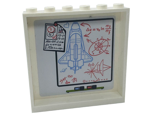 Panel 1 x 6 x 5 with Bright Light Blue Space Shuttle Diagram and Heart, Coral Calculations and Lime Shelf with Pens Pattern (Sticker) - Set 41713