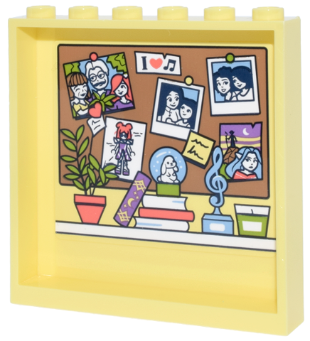 Panel 1 x 6 x 5 with Bulletin Board with Photos, Notes and Pins, Shelf with Plant, Books and Treble Clef Statue Pattern (Sticker) - Set 42647