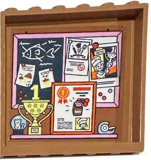 Panel 1 x 6 x 5 with Bulletin Board / Pinboard with Posters and Shelf with Snowglobe, Trophy and Tape Dispenser Pattern (Sticker) - Set 42655