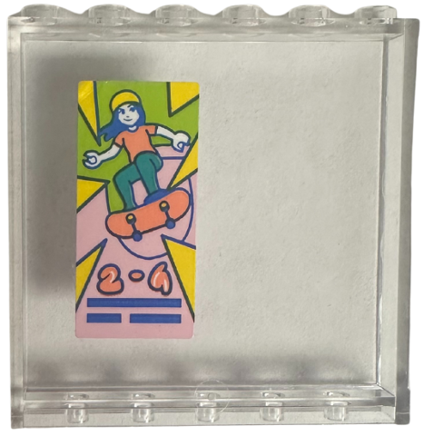 Panel 1 x 6 x 5 with Girl on Coral Skateboard, '2-4', Yellow Triangles and Bright Pink Skate Ramp Pattern (Sticker) - Set 41751