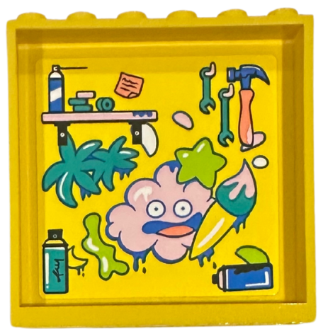 Panel 1 x 6 x 5 with Shelves, Hammer, Wrenches, Spray Paint Cans, Graffiti Face and Paint Splotches Pattern (Sticker) - Set 41751