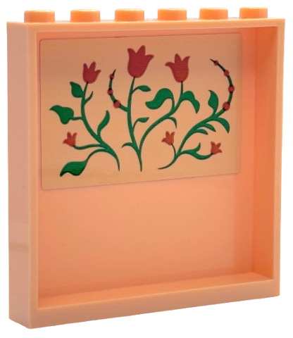 Panel 1 x 6 x 5 with Dark Orange Flowers with Green Stems and Leaves Pattern (Sticker) - Set 75683