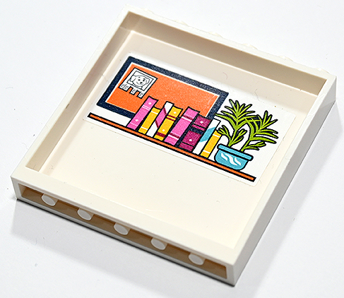 Panel 1 x 6 x 5 with Orange Shelf with Books, Lime Plant in Medium Azure Pot and Orange Billboard / Pinboard Pattern (Sticker) - Set 41731