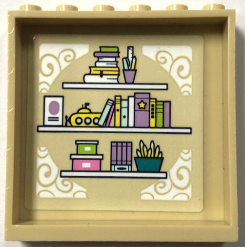 Panel 1 x 6 x 5 with Books, Submarine, and Pencils in Pots on Shelves Pattern (Sticker) - Set 41711