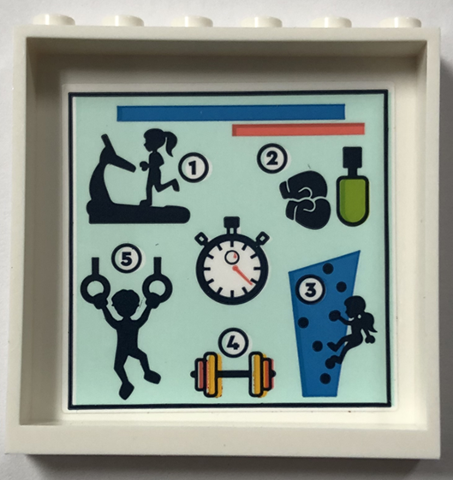 Panel 1 x 6 x 5 with Stopwatch and Exercise Activities on Light Aqua Background Pattern (Sticker) - Set 41744