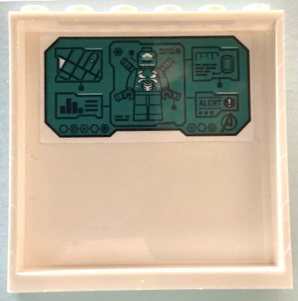 Panel 1 x 6 x 5 with Outrider Minifigure, Map, Avengers Logo and 'ALERT' on Dark Turquoise Screen Pattern (Sticker) - Set 76131