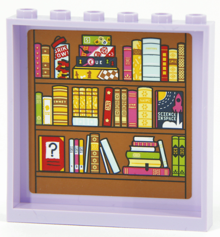 Panel 1 x 6 x 5 with Medium Nougat Bookcase, Stacks and Rows of Books and Board Games Pattern (Sticker) - Set 41704