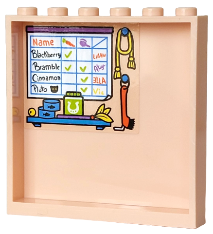 Panel 1 x 6 x 5 with Board with Animal Care Checklist with Names, Equipment, Food and Toys Pattern (Sticker) - Set 42654