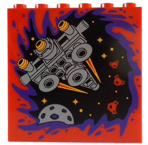 Panel 1 x 6 x 5 with Light Bluish Gray Spaceship, Planet and Stars on Black Background with Dark Purple Border Pattern