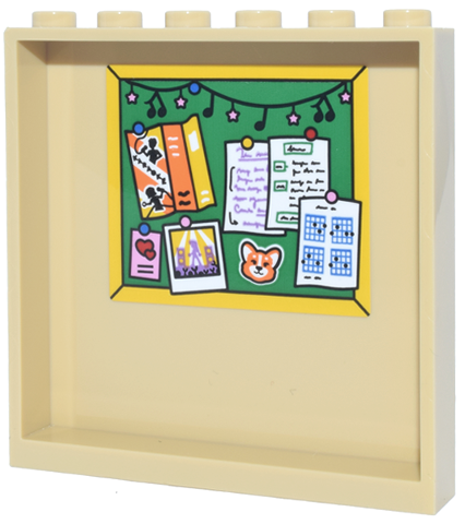 Panel 1 x 6 x 5 with Green Bulletin Board, White Papers, Orange and Yellow Flyer, Cat and Music Notes Pattern (Sticker) - Set 42653