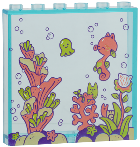 Panel 1 x 6 x 5 with Wall Panel with Lime, Coral, and Tan Coral and Kitty Sea Life Pattern