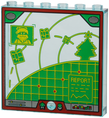 Panel 1 x 6 x 5 with Christmas Tree Control Panel with Green Landscape, Gift and Tree, Lime Grid, Santa Claus Portrait and Curved Lines, Red Buttons, Dots and Frame Pattern