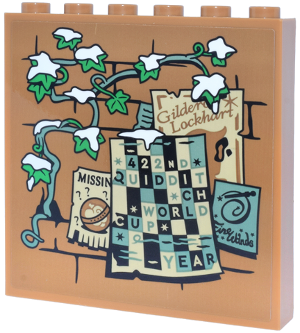 Panel 1 x 6 x 5 with Brick Wall, Vine and Ivy with Snow, Posters 'Gildero Lockhart' (Gilderoy), '422ND QUIDDITCH WORLD CUP YEAR', 'MISSIN' (MISSING) and 'Fine Wands' Pattern (Sticker) - Set 76457