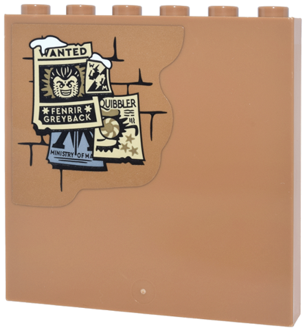 Panel 1 x 6 x 5 with Brick Wall, Posters 'WANTED FENRIR GREYBACK', 'QUIBBLER' and 'MINISTRY OF MA' (MAGIC) Pattern (Sticker) - Set 76457