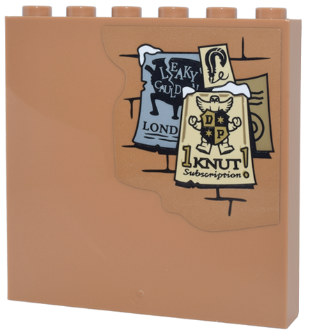 Panel 1 x 6 x 5 with Brick Wall, Posters '1 KNUT Subscription!' and 'LEAKY CAULD LOND' (CAULDRON LONDON) Pattern (Sticker) - Set 76457