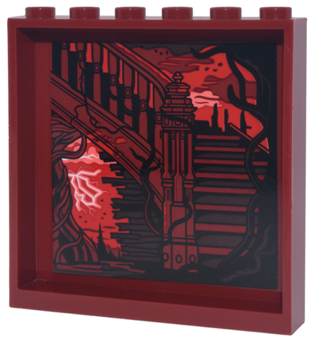 Panel 1 x 6 x 5 with Black Staircase and Vines, Red and Coral Sky, White Lightning Pattern (Sticker) - Set 11370