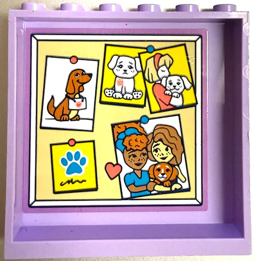 Panel 1 x 6 x 5 with Tan Bulletin Board with Photos of Friends Minifigures, Dogs, Heart and Paw Print Pattern (Sticker) - Set 41727