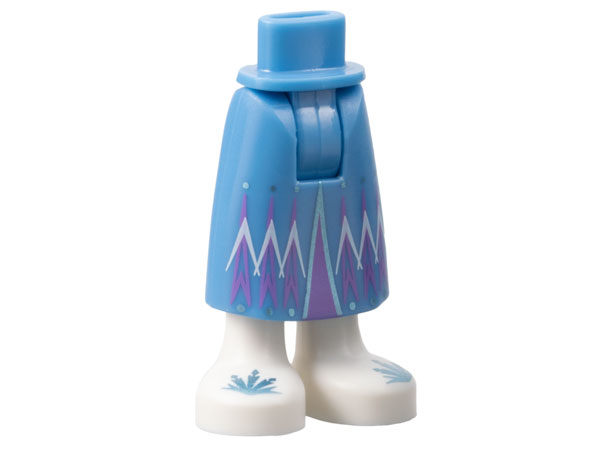 Mini Doll Hips and Skirt Long with Molded White Legs / Boots and Printed Medium Lavender Mountains and Metallic Light Blue Snowflakes Pattern - Thick Hinge
