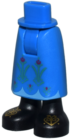 Mini Doll Hips and Skirt Long with Molded Black Legs / Boots and Printed Gold Hearts and Flowers Pattern - Thick Hinge