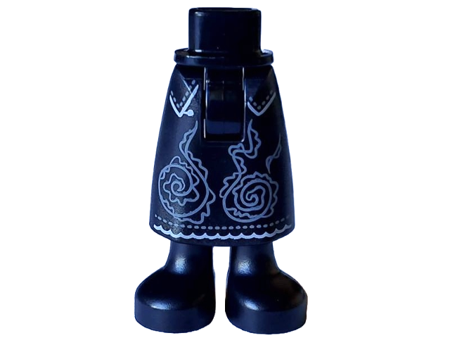 Mini Doll Hips and Skirt Long with Molded Black Legs and Printed Dark Bluish Gray and Light Bluish Gray Filigree Pattern - Thick Hinge