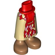 Mini Doll Hips and Tan Skirt Long with Molded Medium Nougat Legs and Printed Red, Bright Pink, and Yellowish Green Feathers Pattern - Thick Hinge