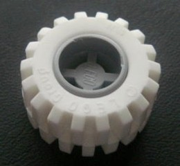 Wheel 11mm D. x 12mm, Hole Notched for Wheels Holder Pin with White Tire 21mm D. x 12mm - Offset Tread Small Wide (6014b / 6015)