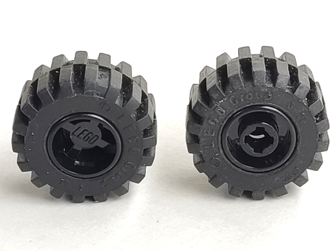 Wheel 11mm D. x 12mm, Hole Notched for Wheels Holder Pin with Black Tire Offset Tread Small Wide, Raised Groove (6014b / 60700)