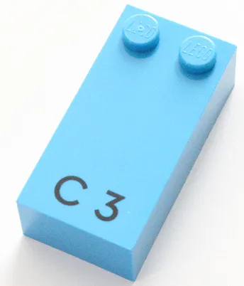 Brick, Braille 2 x 4 with 2 Studs with Black Capital Letter C / Number 3 Pattern (dots-14 ⠉)