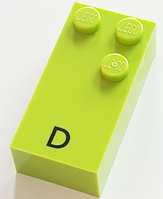 Brick, Braille 2 x 4 with 3 Studs with Black Capital Letter D Pattern (dots-145 ⠙) (French with Antoine Numbers)