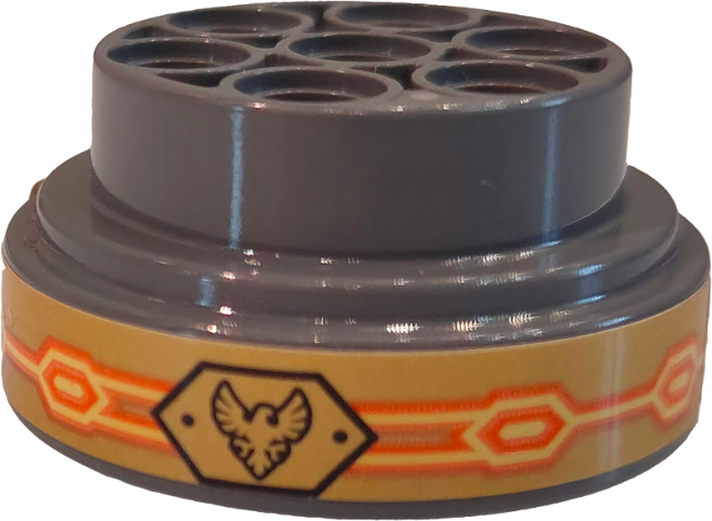 Wheel 31mm D. x 15mm Technic with Birds with Raised Wings, Orange and Yellow Lines and Hexagons Pattern (Stickers) - Set 72004