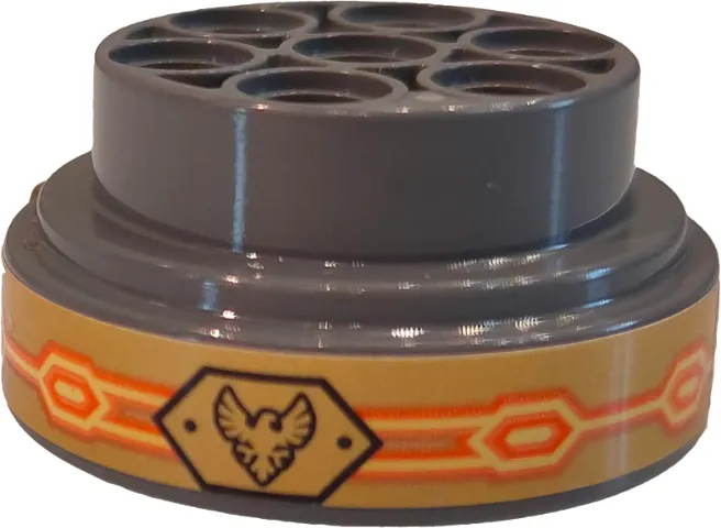 Wheel 31mm D. x 15mm Technic with Birds with Raised Wings, Orange and Yellow Lines and Hexagons Pattern (Stickers) - Set 72004