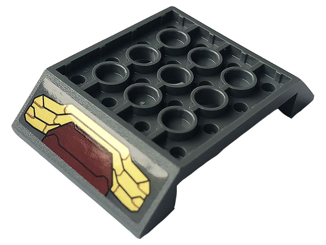 Slope, Inverted 45 6 x 4 Double with 4 x 4 Cutout and 3 Holes with Gold and Dark Red Iron Man Hulkbuster Armor Pattern (Sticker) - Set 76164