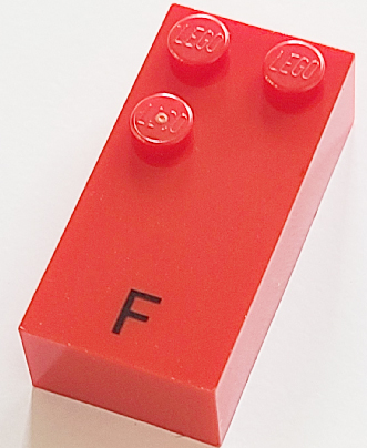 Brick, Braille 2 x 4 with 3 Studs with Black Capital Letter F Pattern (dots-124 ⠋) (French with Antoine Numbers)