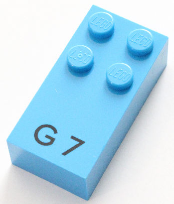 Brick, Braille 2 x 4 with 4 Studs with Black Capital Letter G / Number 7 Pattern (dots-1245 ⠛)