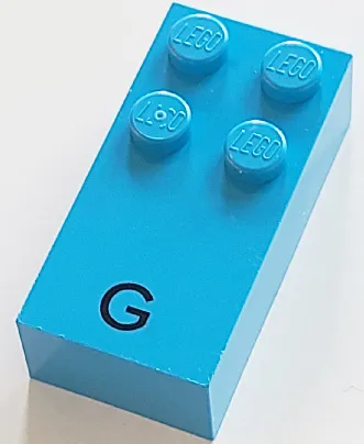 Brick, Braille 2 x 4 with 4 Studs with Black Capital Letter G Pattern (dots-1245 ⠛) (French with Antoine Numbers)