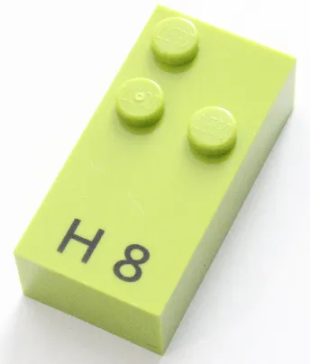Brick, Braille 2 x 4 with 3 Studs with Black Capital Letter H / Number 8 Pattern (dots-125 ⠓)