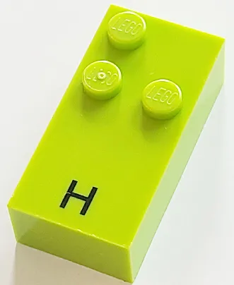 Brick, Braille 2 x 4 with 3 Studs with Black Capital Letter H Pattern (dots-125 ⠓) (French with Antoine Numbers)